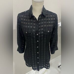 🎀WHBM White House Black Market Semi Sheer Blouse w/Roll tab sleeves Size 0 💝